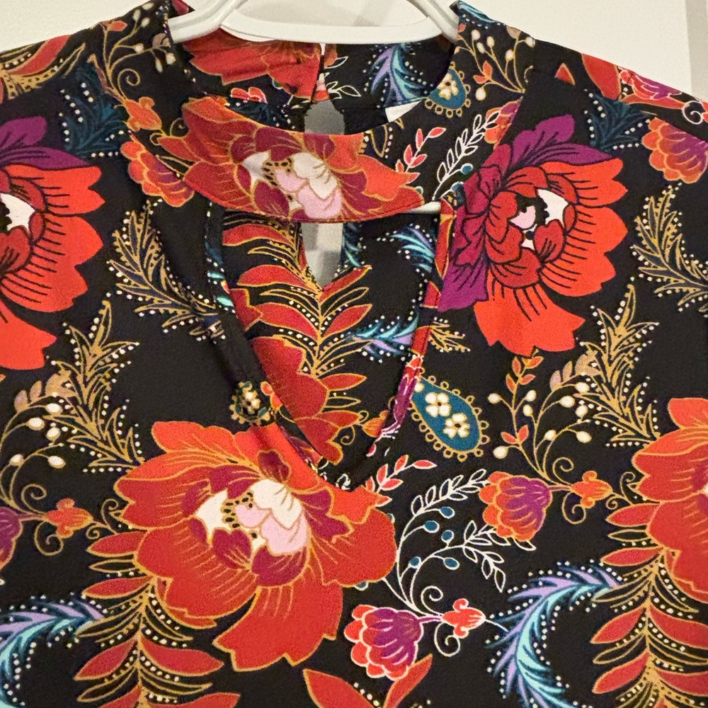 WRANGLER RETRO DRESS SHIFT SIZE MEDIUM 
70s FLAIR SLEEVE ORANGE BLACK W/FLOWERS - Picture 2 of 11